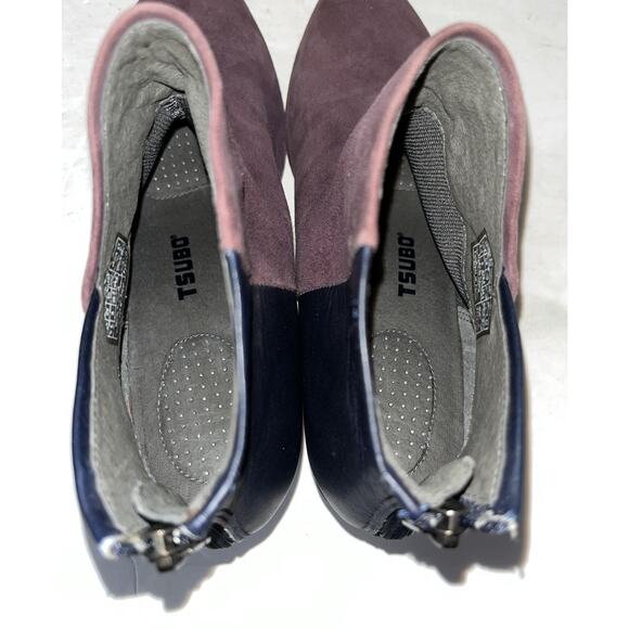 TSUBO Suede Leather ankle BOOTS Sz 7.5 navy purple colorblock heel NEW - Picture 6 of 9